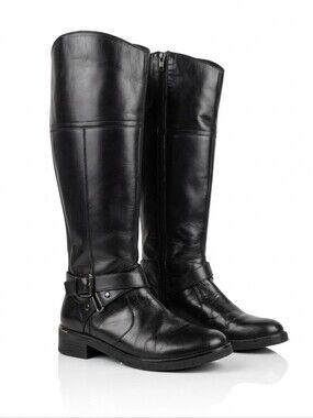 Bandolino BNJIMANI Womens Size 7M Black Leather Tall Knee High Riding Boots Zip